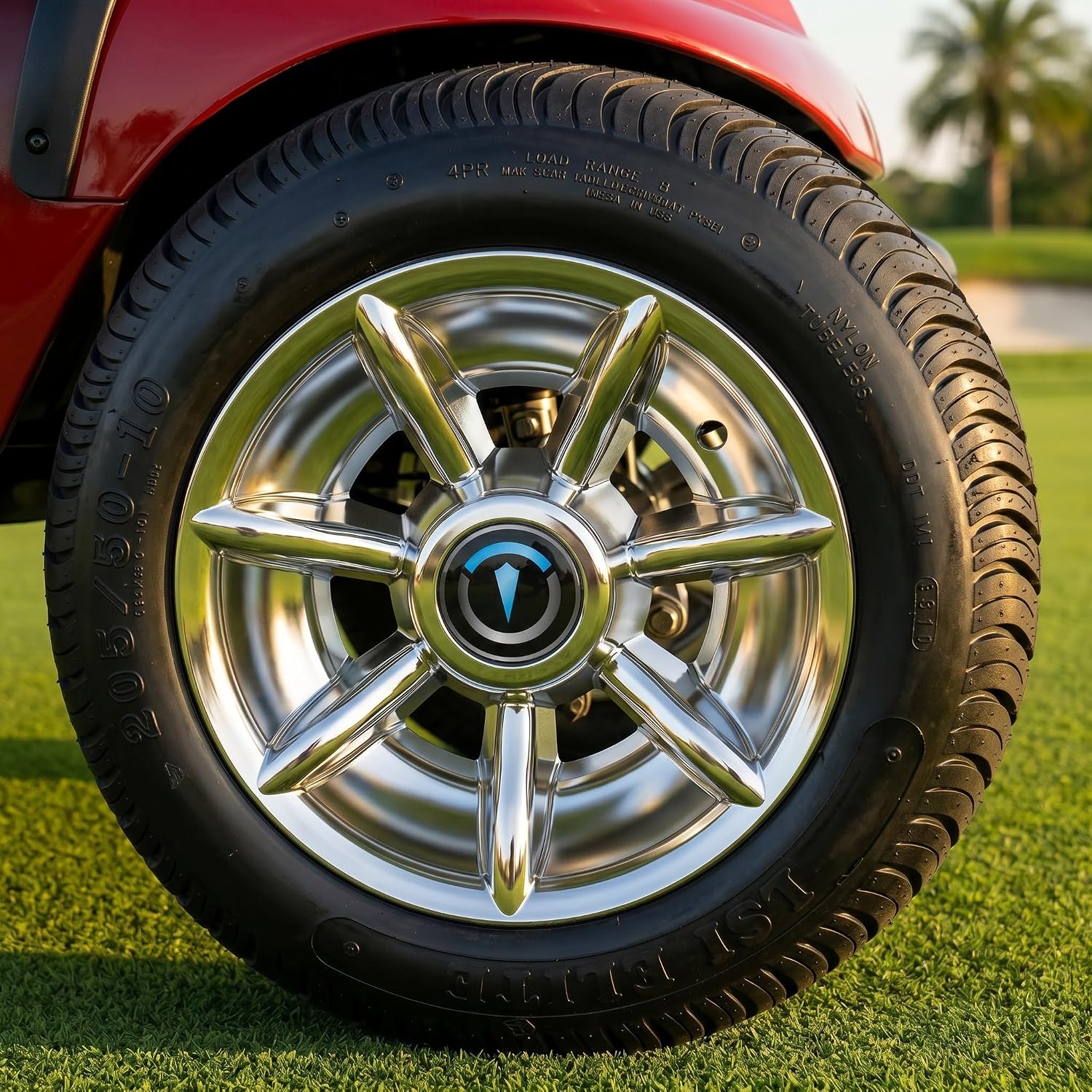 Golf Cart Wheel Covers 10 Inch, Improved 7 Spoke Chromed Hub Caps for Club Car/E-Z-GO/Yamaha/Star Car/Excar/Icon and Other Most Models Golf Cart, High Gloss Chrome ABS Material (Set of 4)