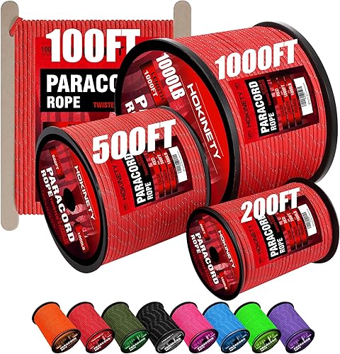 Cuerda de paracaídas reflectante de 1000 libras, 200 pies, 0.157 in, 12 hebras para cuerdas, cordón de paracaídas para tienda de campaña, camping,