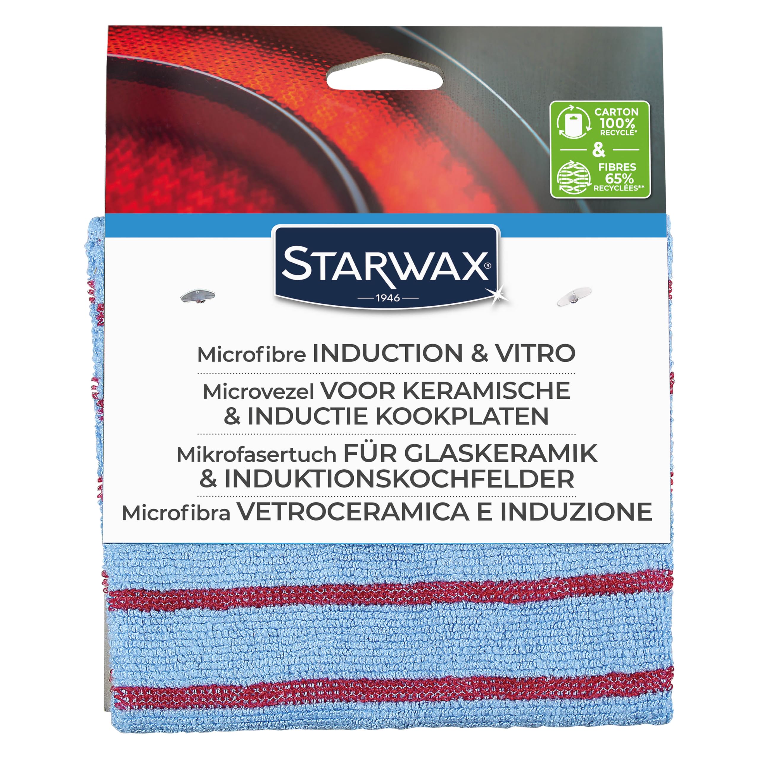 STARWAX - Paño de microfibra especialmente diseñado para vitrocerámica e inducción - Limpia la suciedad y las salpicaduras de grasa - Lado abrasivo y absorbente - No raya - Lavable a 60° - Con 65%