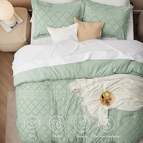 Miniatura 3 de Bedsure Juego de edredón tamaño individualindividual XL, juego de ropa de cama bohemio con copetudo, estilo desgastado y elegante, juego de ropa de