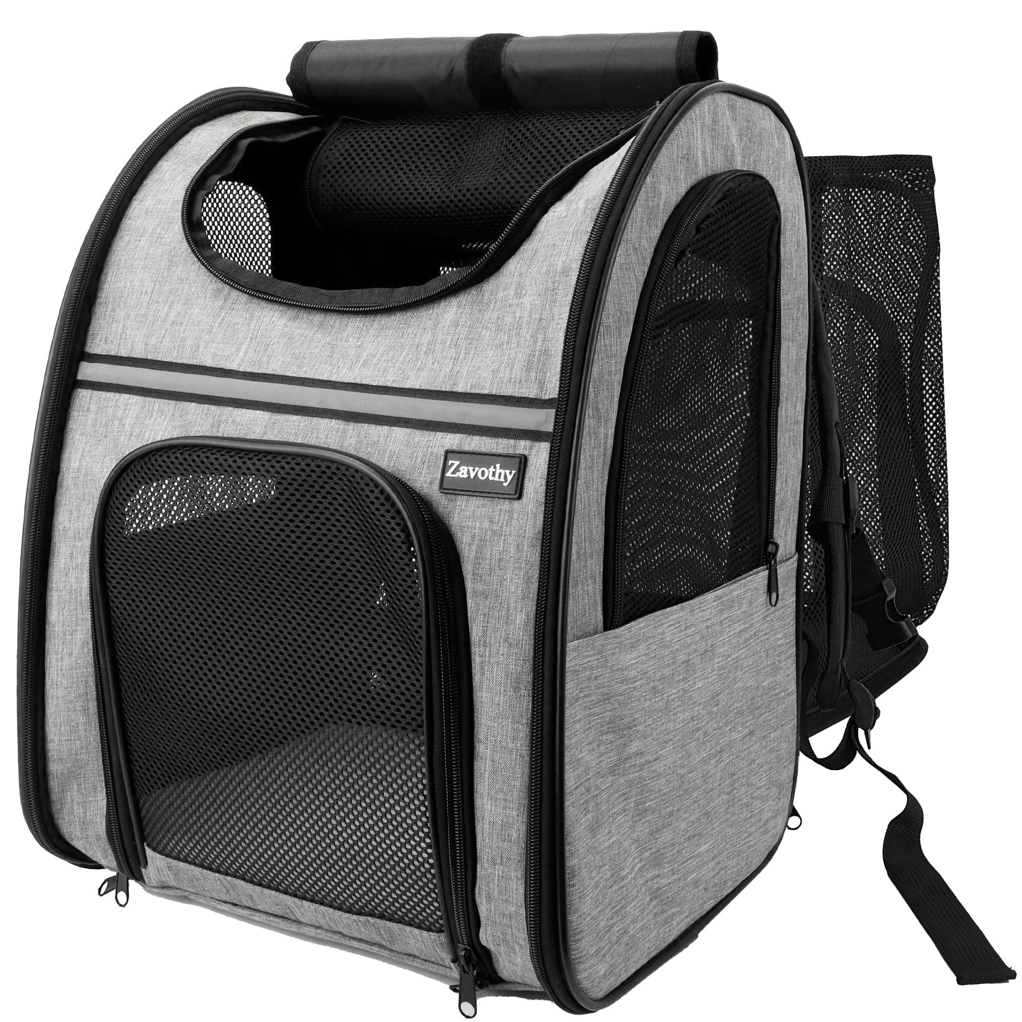 Zavothy Cat Backpack Carrier, Expandable Airline Approved Pet Backpack for Small Cats & Dogs, Breathable Mesh Cat Carrier Backpack with Padded Bottom, Foldable Travel Bag - Grey