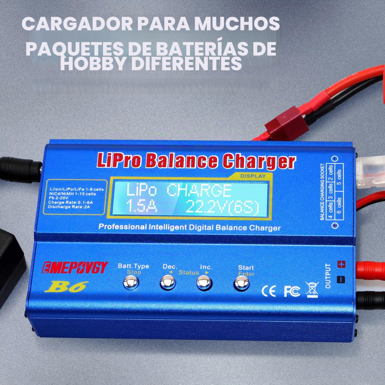 B6 Balance Lipo Cargador de batería 80W 6A Pantalla LCD Cargadores de batería RC Descargador para batería LiPo/Li-Ion/Life (1-6S) NiMH/NiCd (1-15S) / PB(2-20V) con fuente de alimentación AC