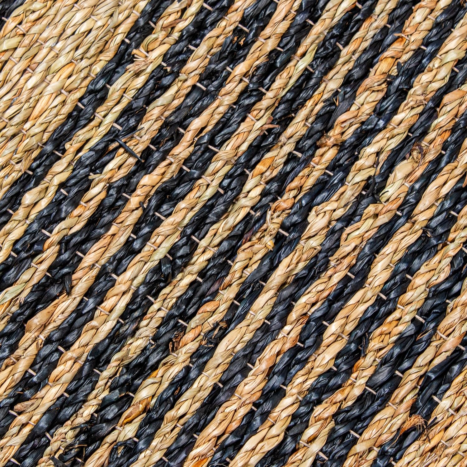DRW Rechteckiger Teppich aus Seegras in Natur und Schwarz, 1 x 170 x 120 cm