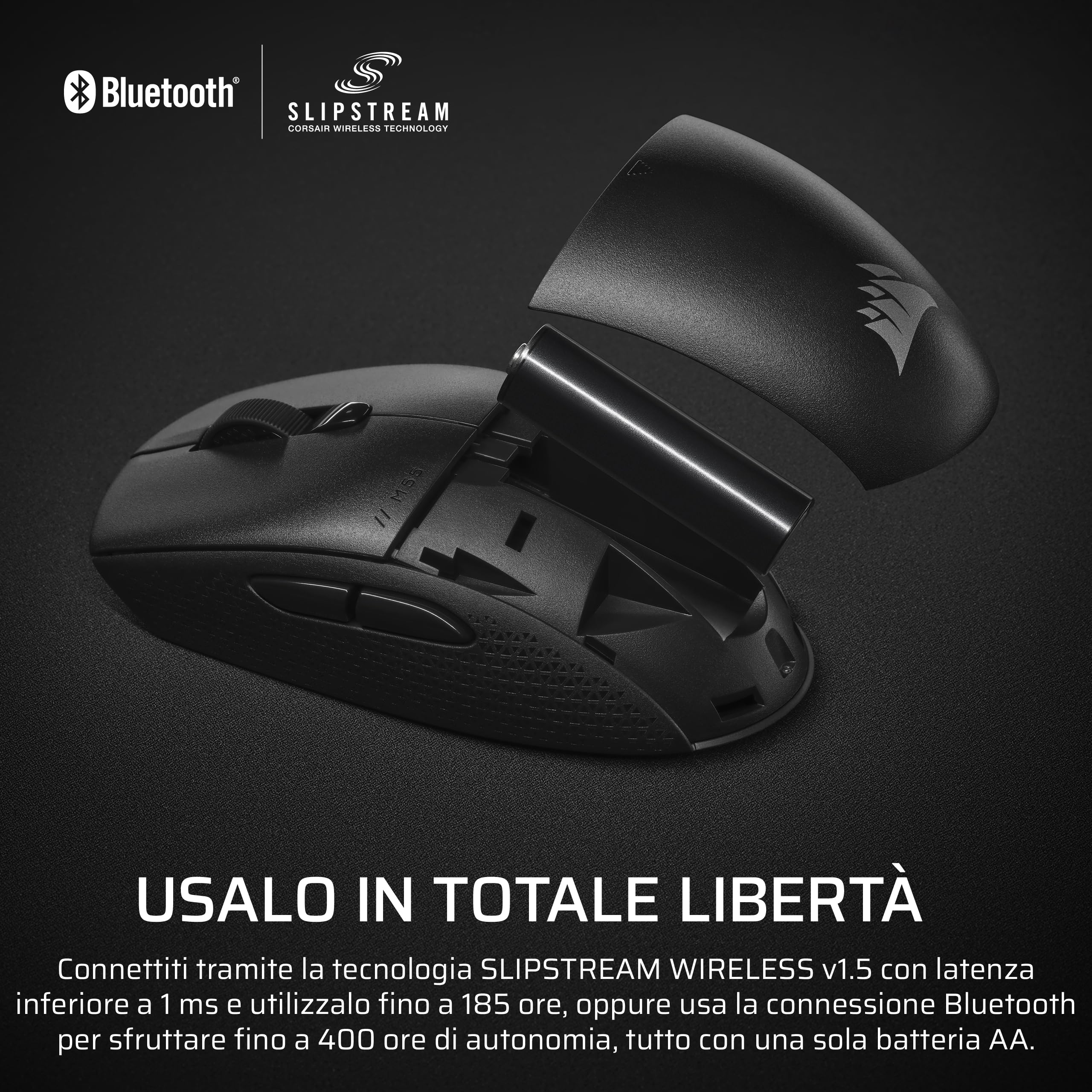 Corsair M55 WIRELESS Mouse da Gioco FPS Leggero – Nero | 2.4GHz & Bluetooth, 24.000 DPI, Batteria di Lunga Durata, Sei Pulsanti Programmabili, Impugnature Laterali Testurizzate