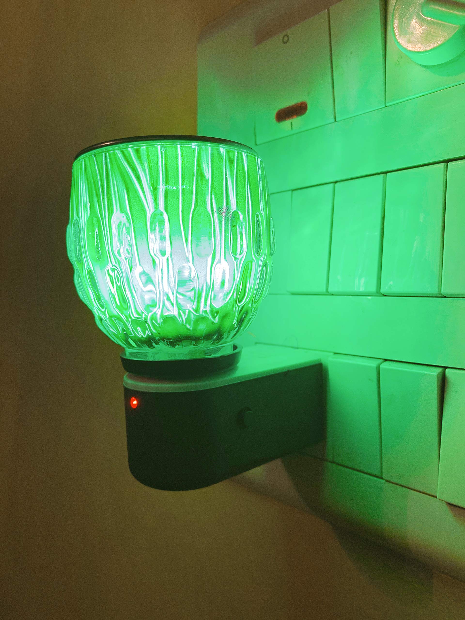 Maverick Ceramic Glass Aroma Oil Kapoor Dani/Diffuser Cum Night Lamp with Switch (in-Built On/Off Button for Heating) Hand Crafted Direct Plug-in Incense Burner for Positive Energy N Ambience(Green)