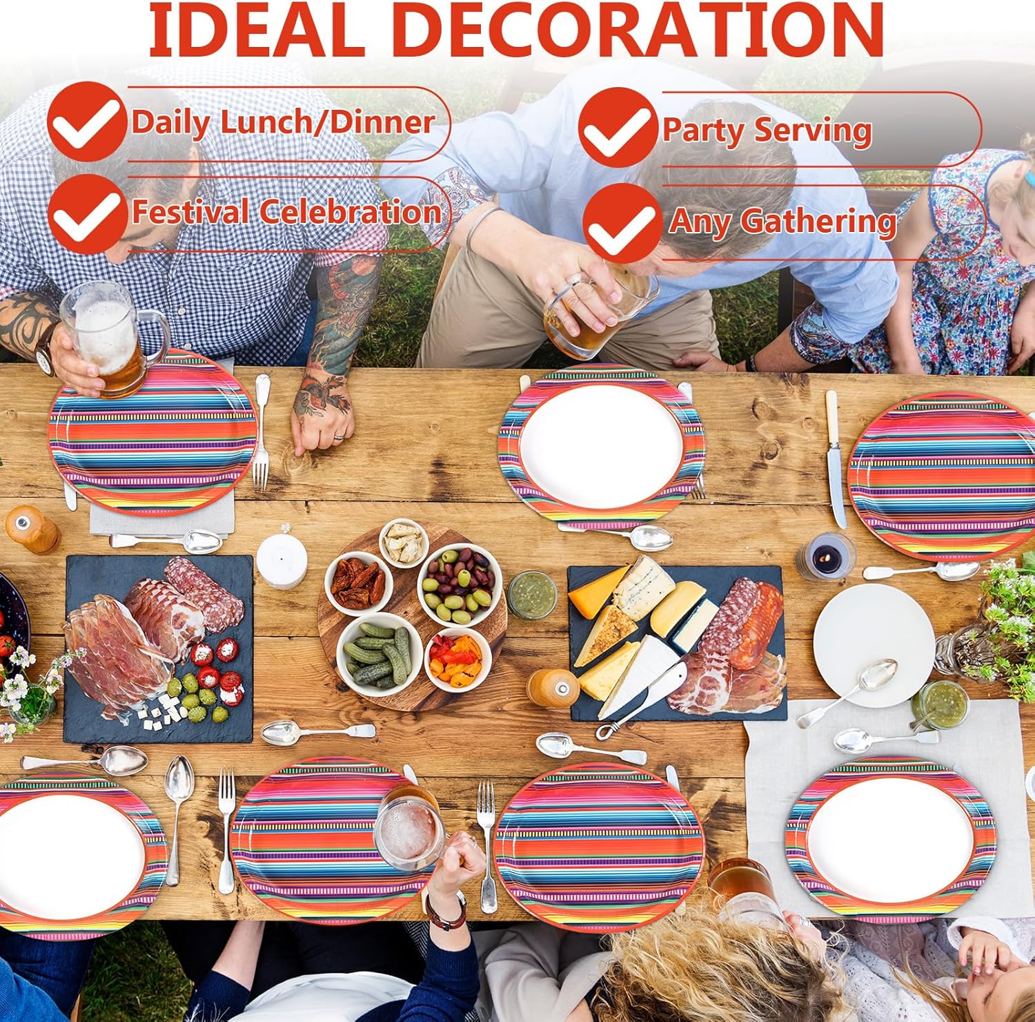 100 PCS Mexican Fiesta Party Paper Plates Disposable Dinner Dessert Plates 11" Large Oval Mayo Serape Colorful Stripes Taco Mexico Decoration Supplies Platters Dish Tray Dance Ponchos Tableware