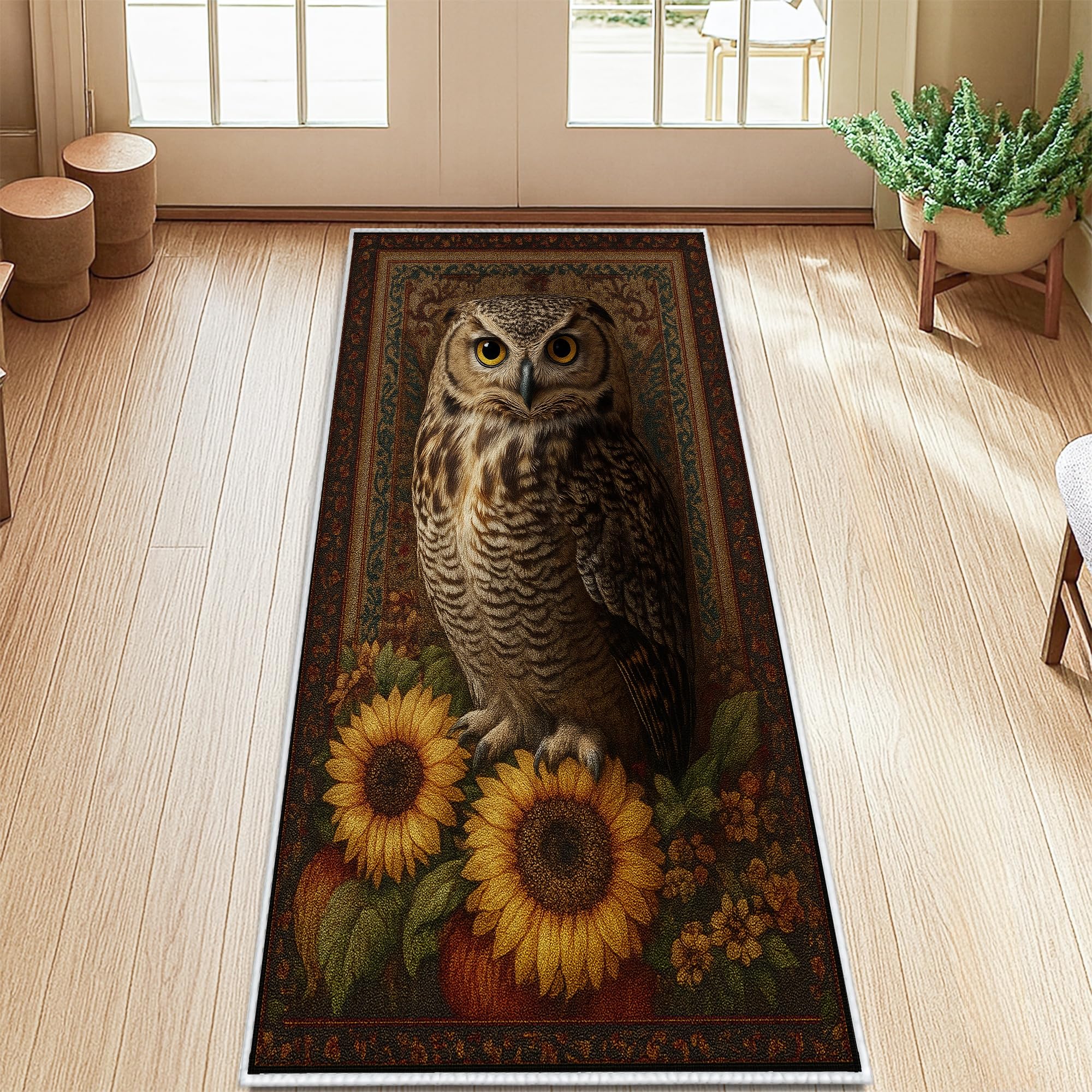Tapis de cuisine hibou marron pour une entrée ou buanderie rustique