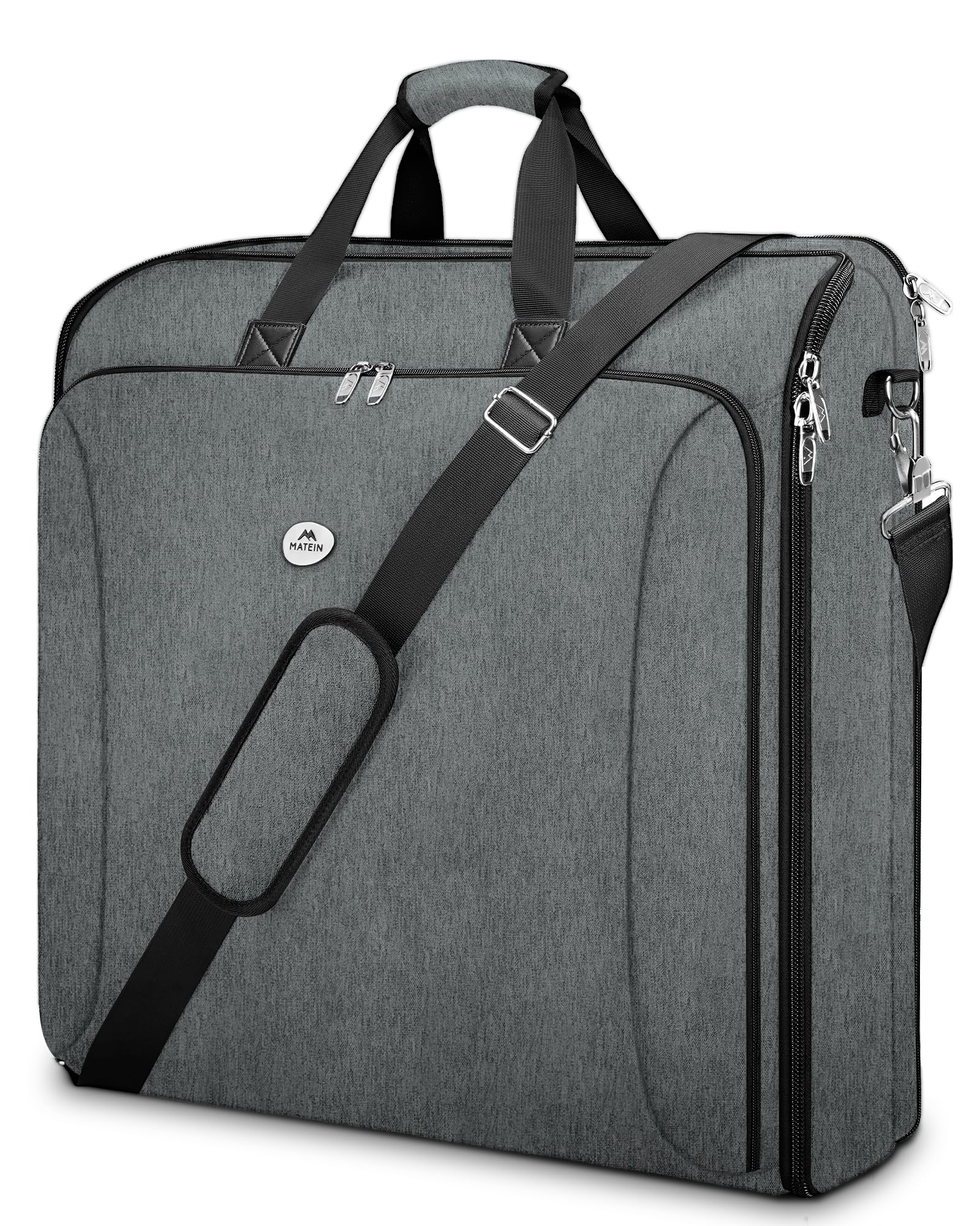 MATEIN Travel Garment Bag, Double Layer Folding Suit Bag with Adjustable Strap for Business Trips, Large Waterproof Wrinkle Free 2 in 1 Hanging