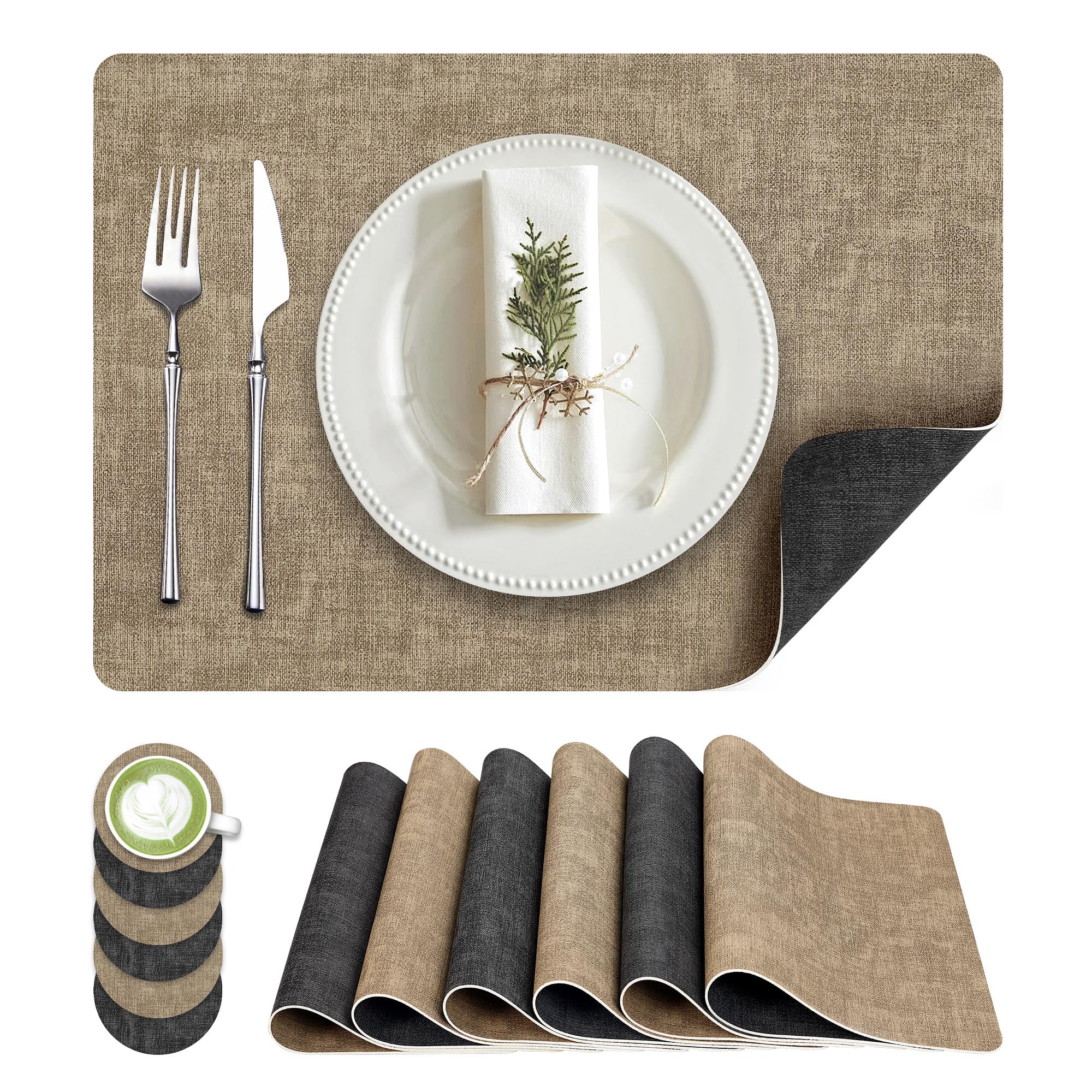 Set de table carré antidérapant x6 réversible et résistant chaleur