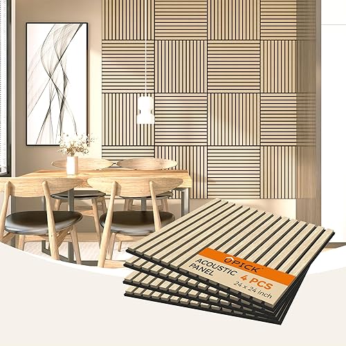 Upick Paneles de pared acústicos de MDF que absorben el sonido, paquete de 4 paneles de pared de espuma a prueba de sonido de 24 x 24 pulgadas y