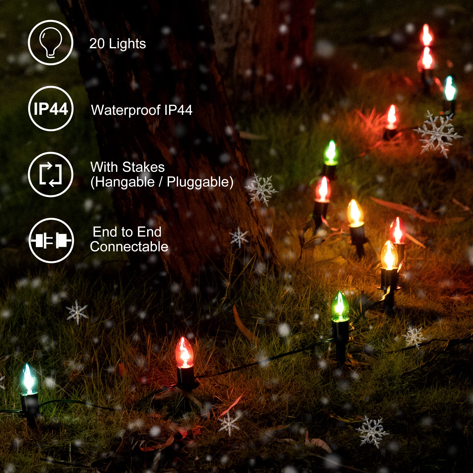 TIORIY 29ft Christmas Pathway Lights Outdoor - 25 Packs C9 Christmas Driveway Lights for Outdoor, Multicolor Xmas Pathway Lights for Christmas