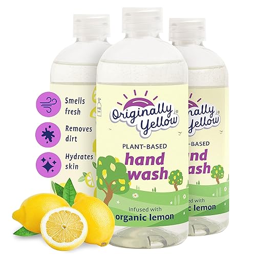 Originally Yellow Jabón de manos líquido de repuesto a base de plantas, sin alcohol, jabón natural infundido con limón orgánico, jabón de manos