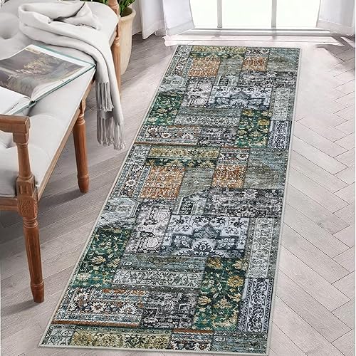Alfombra lavable de 2 x 6 pulgadas, vintage, para pasillo, cocina, antideslizante, para dormitorio, lavandería, plegable, delgada, alfombra