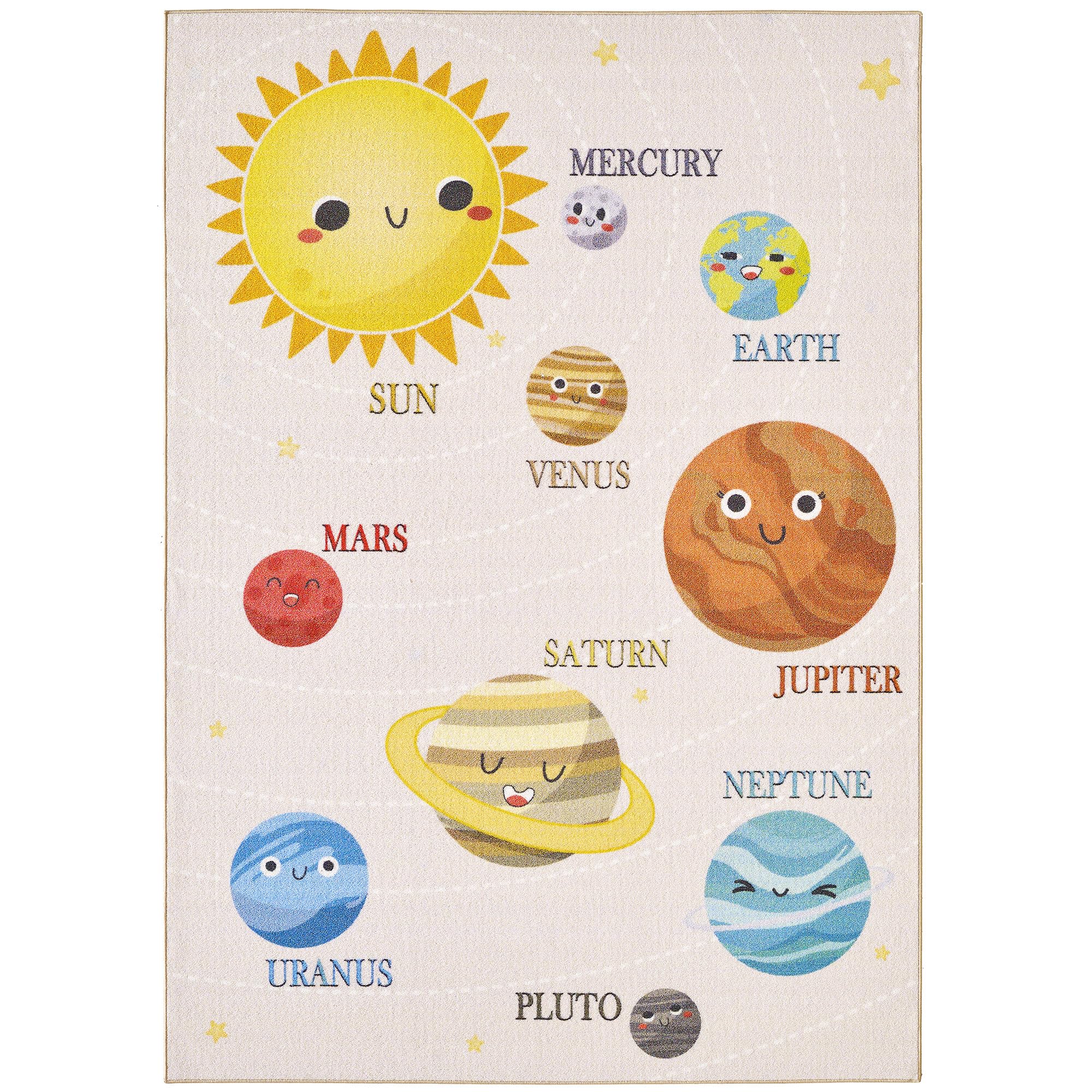 HomebyHome Kinderteppich Mehrfarbig 140x200 cm Planeten Muster Modern rutschfest Waschbar Pflegeleicht Extra Weich Antiallergen Babyteppich Kinderzimmer Jungen Mädchen