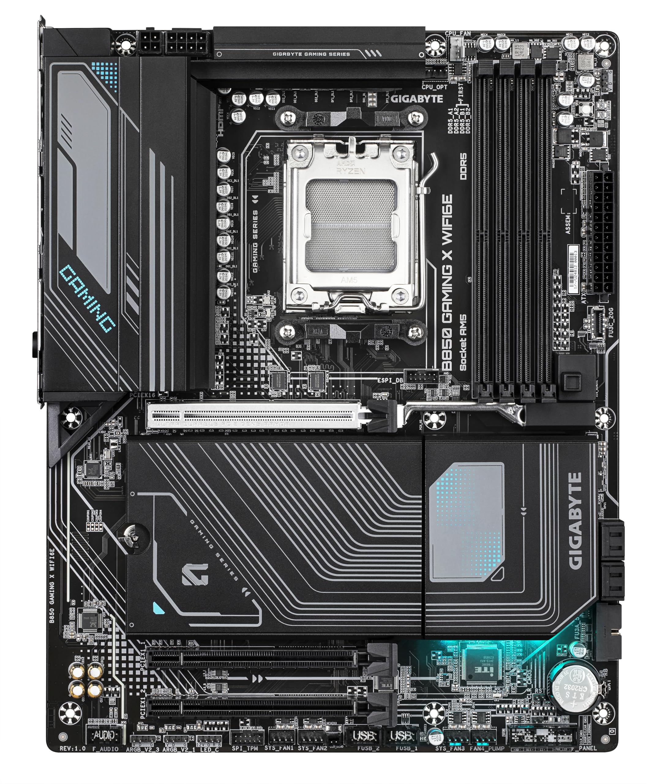 GIGABYTE B850 GAMING X WIFI6E Scheda Madre - CPU AMD Ryzen Serie 9000, VRM digitale 12+2+2 fasi, fino a 8200MHz DDR5 (OC), 1xPCIe 5.0 + 2xPCIe 4.0 M.2, LAN 2.5G, WIFI 6E, USB 3.2 Gen 2x2
