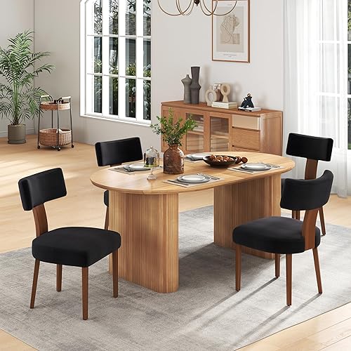 Miniatura 14 de Juego de mesa de comedor ovalada extensible de 59 a 90 pulgadas con 6 sillas de comedor con respaldo en T para 6 personas, moderna mesa de comedor