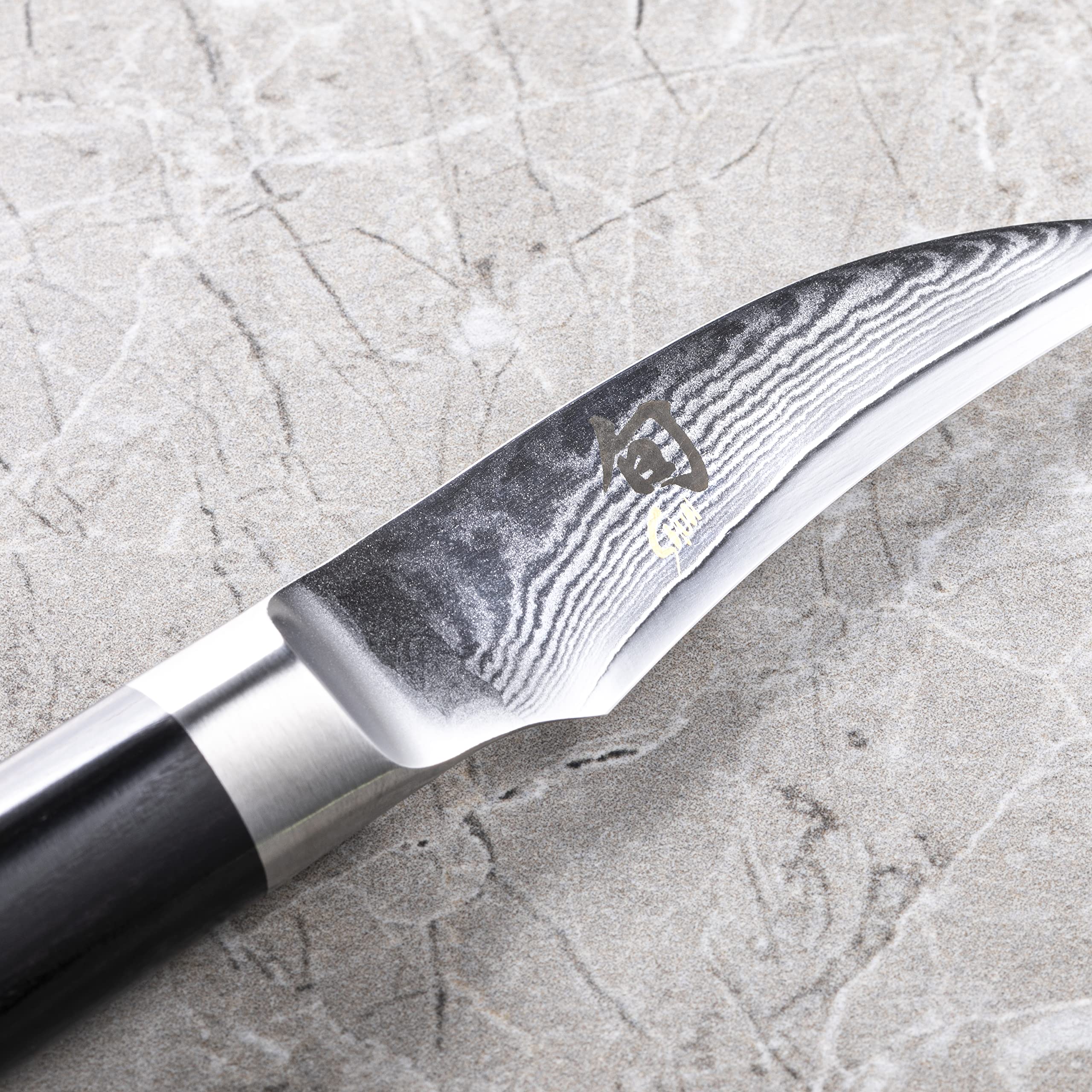 KAI Shun Classic japanisches Schälmesser 6,5 cm Klingenlänge - Damastmesser 32 Lagen VG MAX Kern - 61 (±1) HRC - Pakkaholzgriff - Made in Japan - Tourniermesser geschmiedet