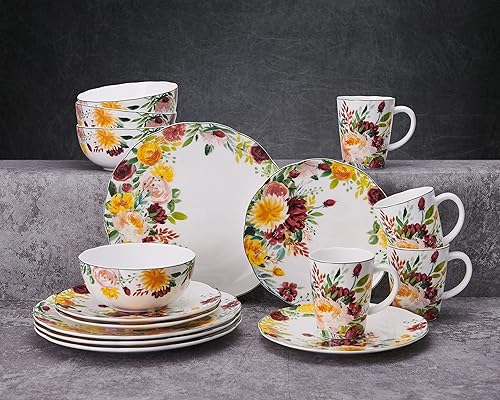 Miniatura 5 de Mikasa Clara Bone - Vajilla ligera de porcelana de 16 piezas, resistente a las astillas, servicio para 4