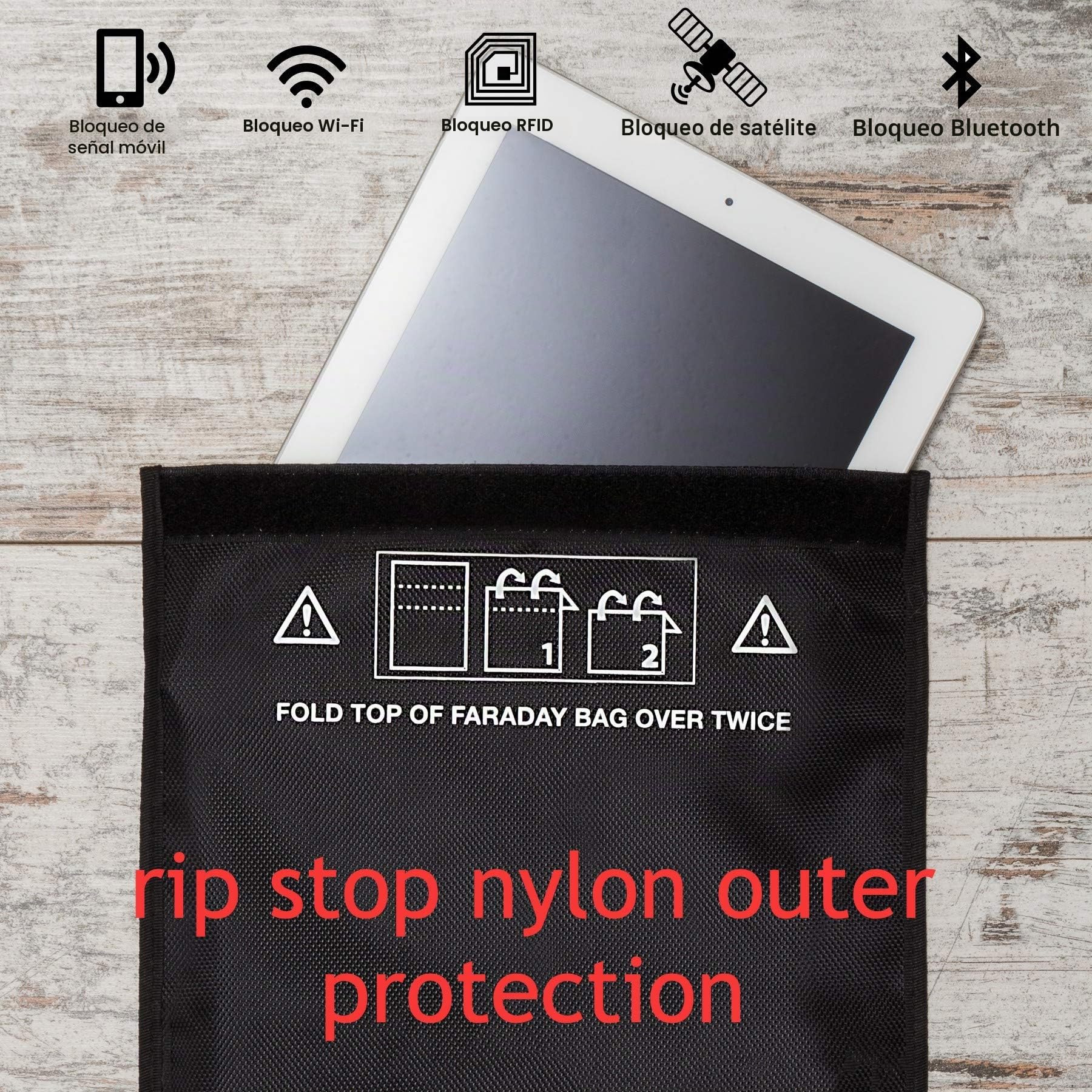 Faraday - Bolsa para tabletas y teléfonos, Bolsas Grandes Faraday para iPad, Bolsa de Bloqueo RFID, Bloqueador de señal para teléfono Celular, antirastreo, antipiratería, antiespionaje | Bloquea RFID, GPS, NFC, Wi-Fi y Bluetooth, detiene el robo sin llave