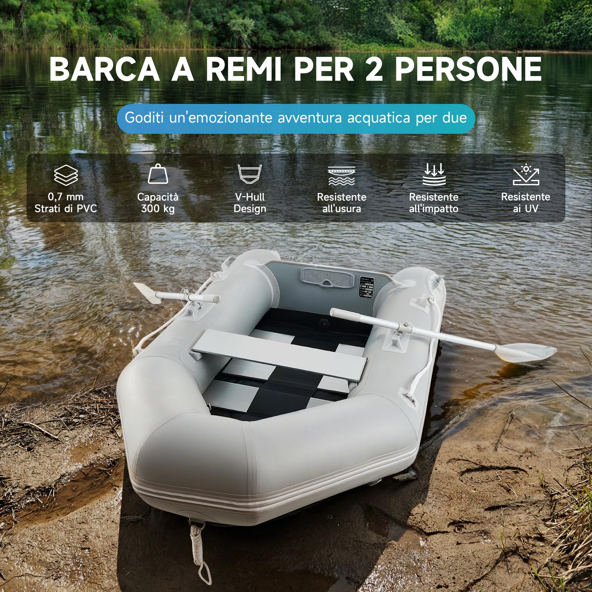 DARTMOOR 2.3 m Gommone Gonfiabile per Adulti 230x130x33cm Tender Gommone per 2 Persone capacità 300 kg Gommone Fondo in Lega Alluminio per Pesca Nautica Gioco Compatibile con Motore Fuoribordo