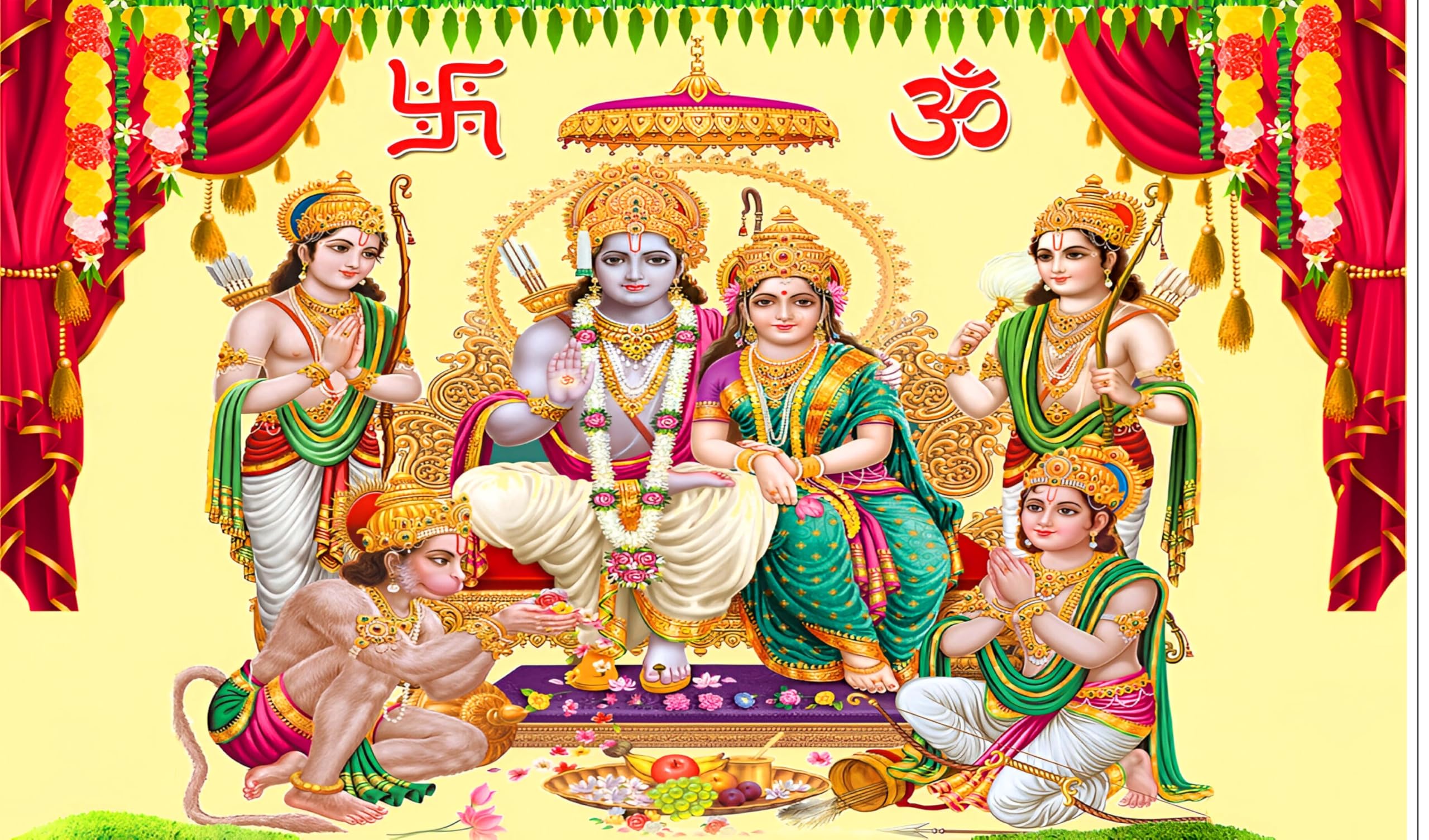 Lord Shree Ram Darbar Design Backdrop Curtain for Decoration Backdrop Cloth for Pooja Decoration Traditional/Background Curtain Cloth for Festival Size 5Feet Height and 8Feet Width(5 * 8)-picture-17