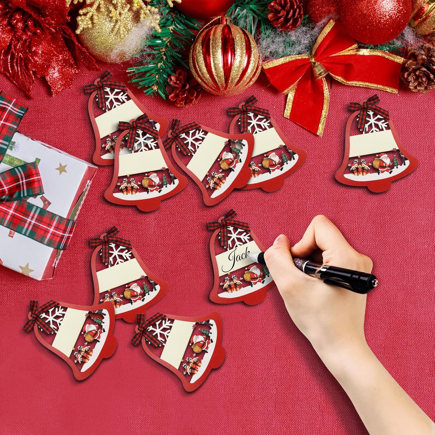 48 Pack Bell Christmas Stocking Name Tags, Name Tags for Christmas Stockings Wooden Stocking Labels Gift Tags Hanging Ornament for Xmas Decoration - Image 2