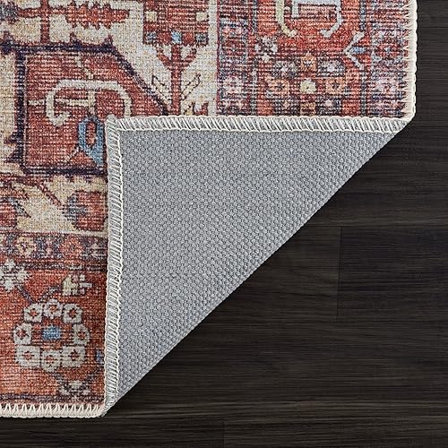 Miniatura 6 de Bloom Rugs - Alfombra lavable de 10 pies color rojo, naranja y beige, tapete desgastado para entradas, pasillos y cocinas