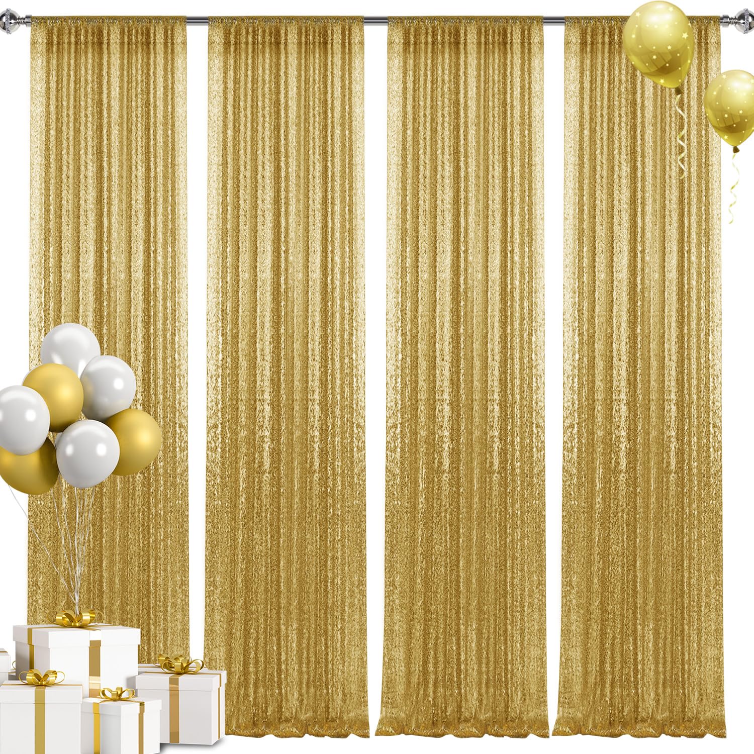 Lot de 2 rideaux à paillettes dorées de 2,4 m, pour photographie, décoration de fête de mariage