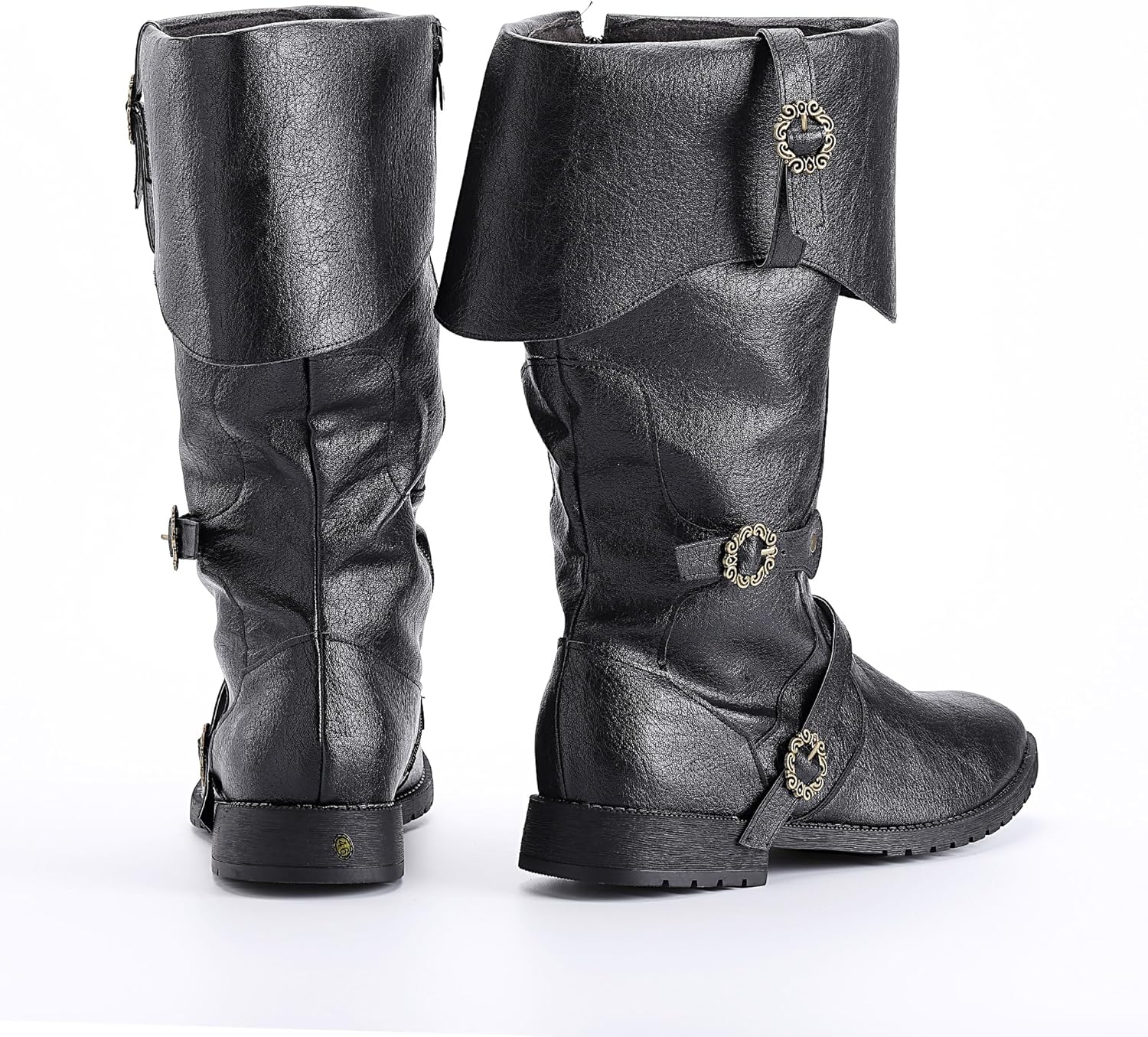 Men's Renaissance Boots Viking Pirate Costume Leather Boots Halloween Shoes Faire Cosplay Shoes(9.5-10, Black)