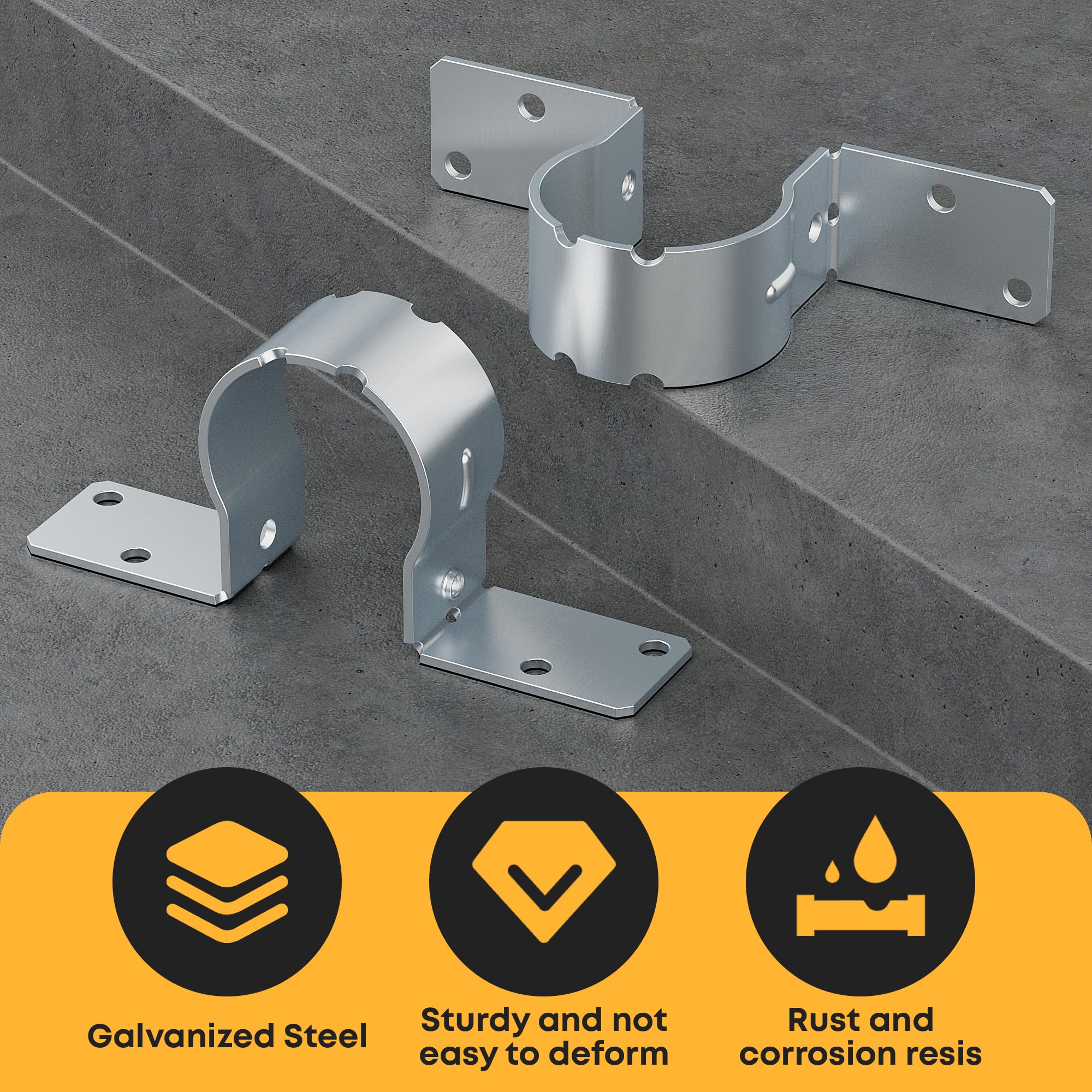 12 soportes de poste de valla, soporte de valla de acero a madera de 2-3/8, soportes de valla para postes de metal, agarre de tubería galvanizado, reparación de postes de valla con tornillos incluidos