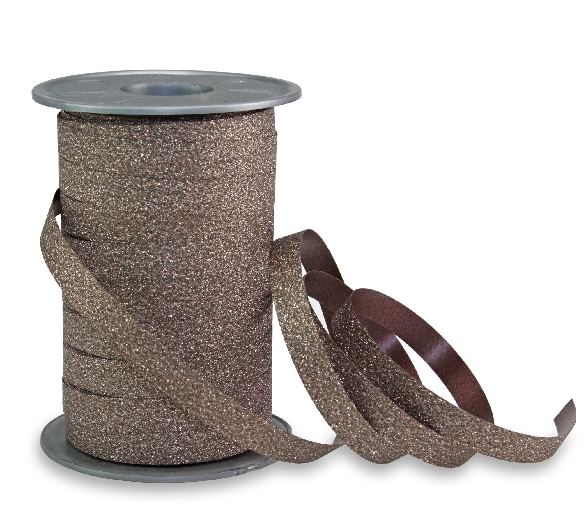 PRÄSENT - Poly Glitter Curling Ribbon Brown 10 mm width, 100 m length