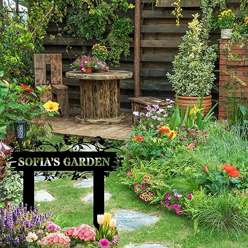 Letrero de jardín personalizado con estaca, diseño de flores, letrero de jardín personalizado, letrero de nombre de jardinero, letrero de jardín,