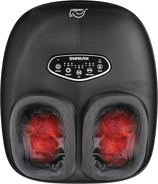Snailax Shiatsu urządzenie do masażu stóp z ogrzewaniem na zapalenie powięzi podeszwowej, bóle neuropatii, głębokie ugniatanie, kompresja, wibracje, ogrzewacz stóp do użytku domowego, biura, rozmiar