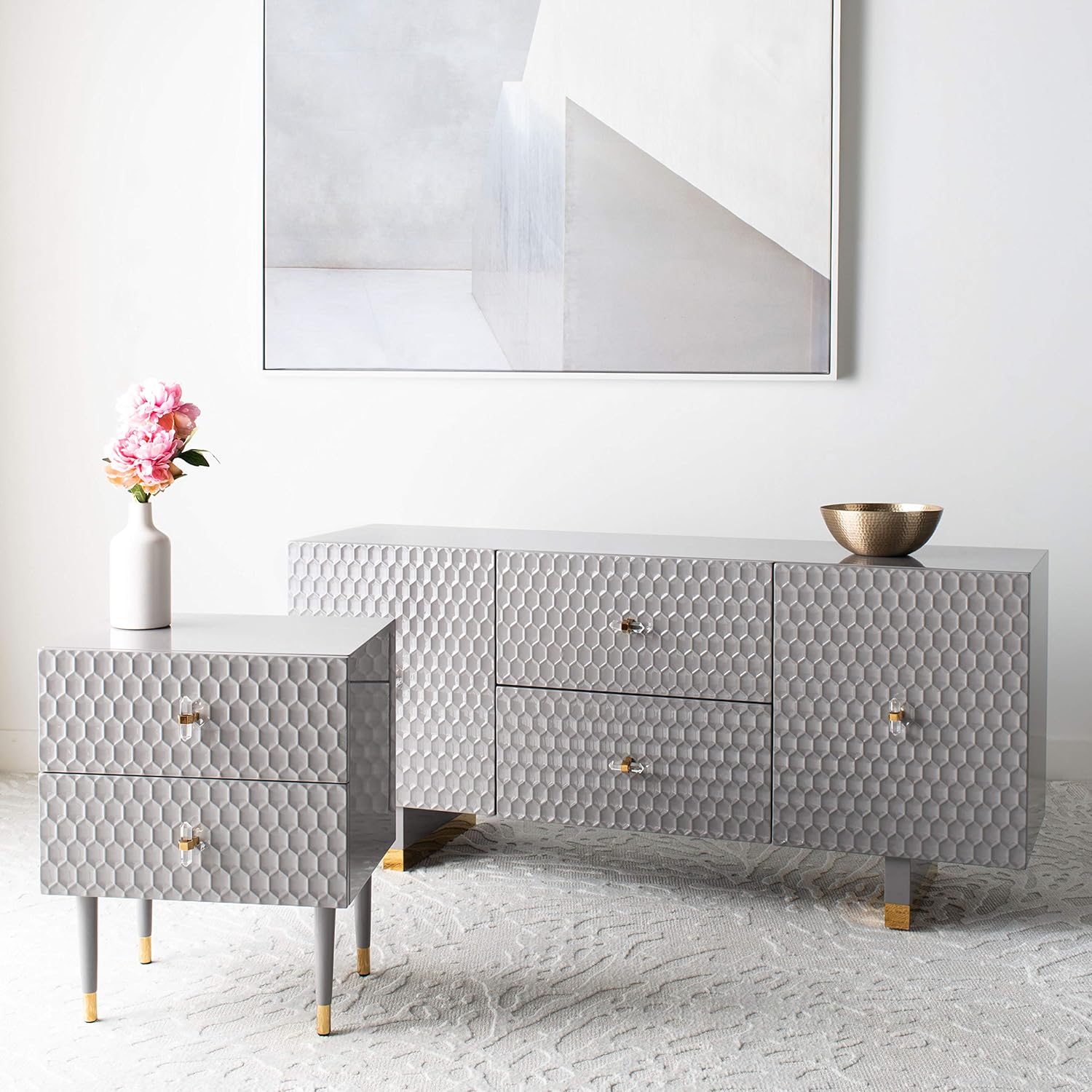 Safavieh Couture Home Kingsly Contemporary Grey and Gold 3-door Sideboard