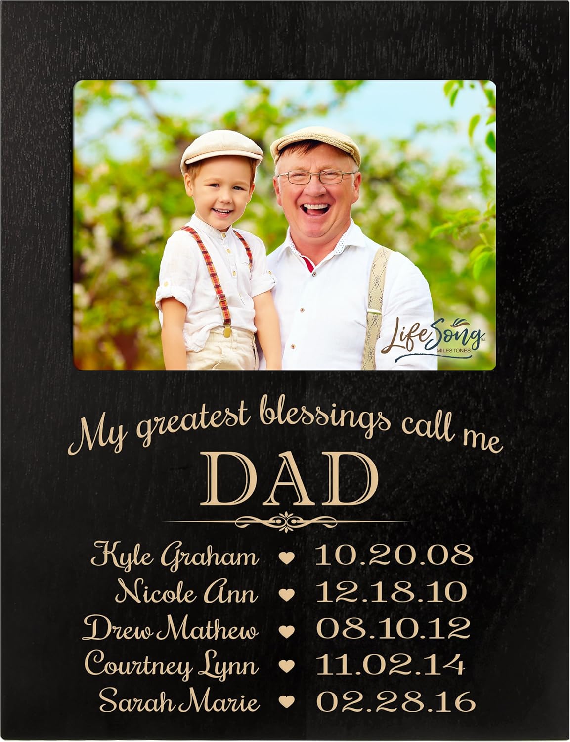 LifeSong Milestones Personalized Gift for Dad Picture Frame with Children's Names and Kid’s Birth Date Special Dates My Greatest Blessings Call me Dad Holds 4x6 Photo (Ivory)