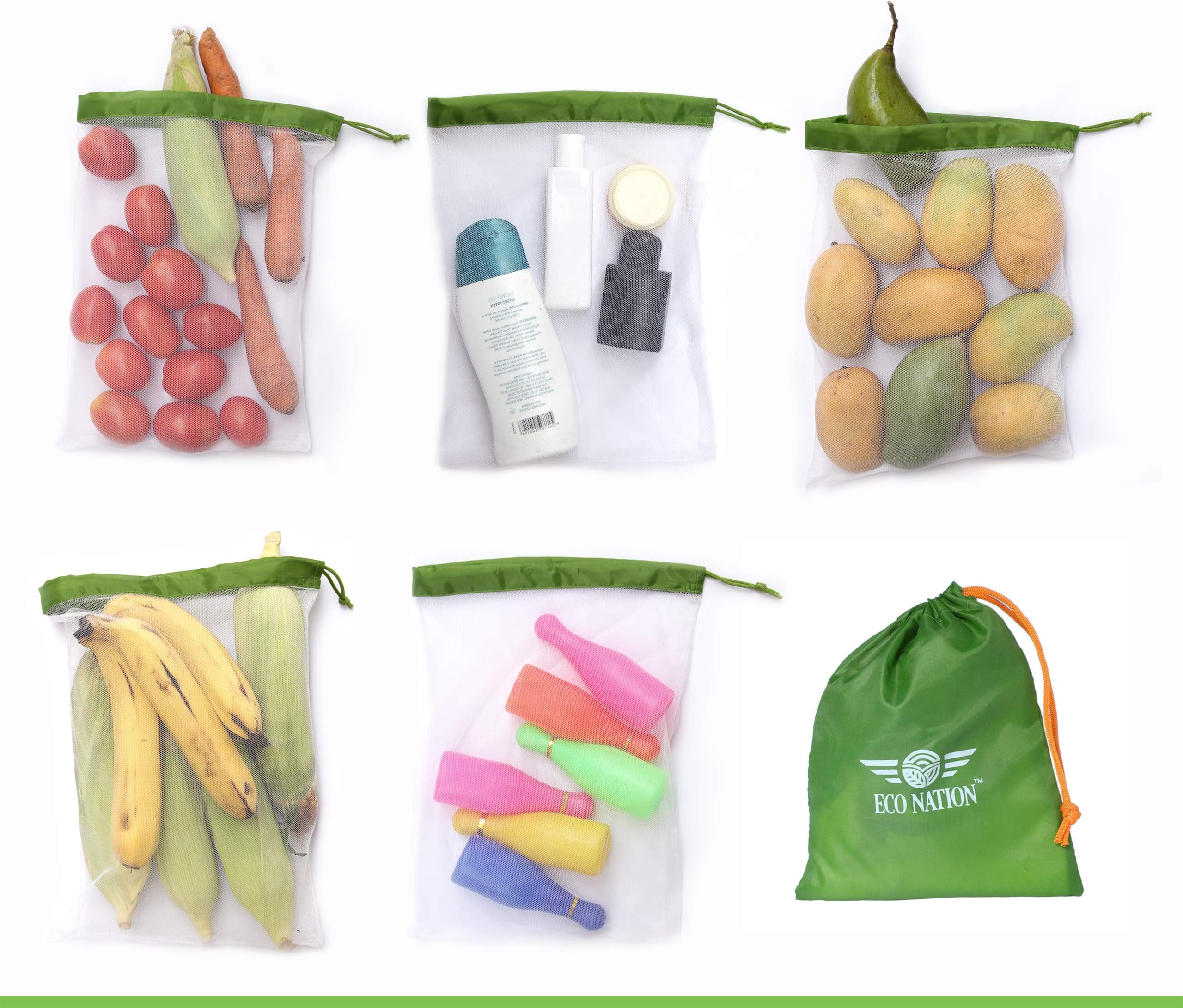 Eco NationEco Nation Multipurpose Mesh Bag Vegetable, Fruit Storage Drawstring Bag | Set of 5 | Made in India