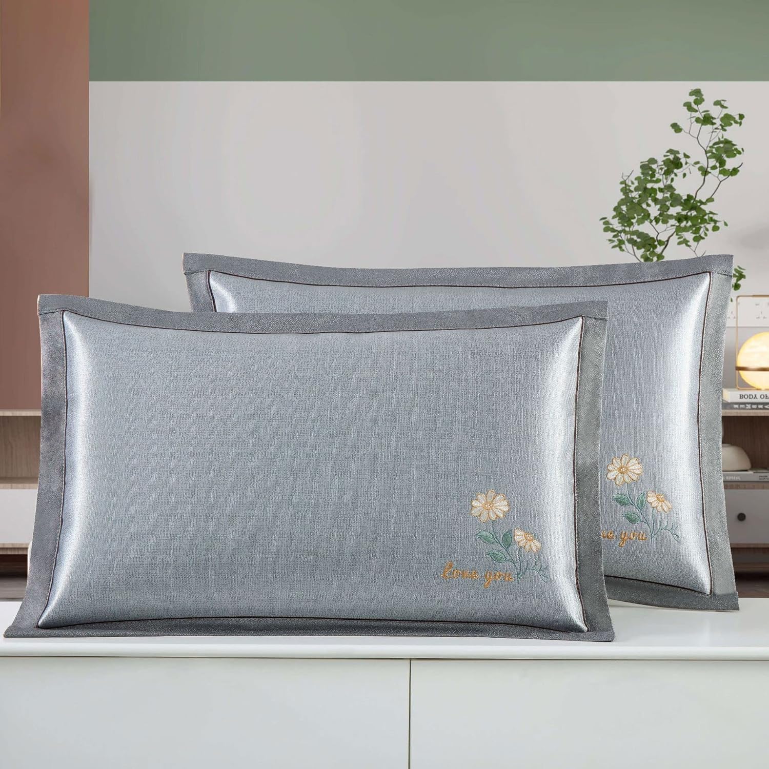 HBJWOV Chinese Embroidery Cool ice Silk Regular Pillowcase