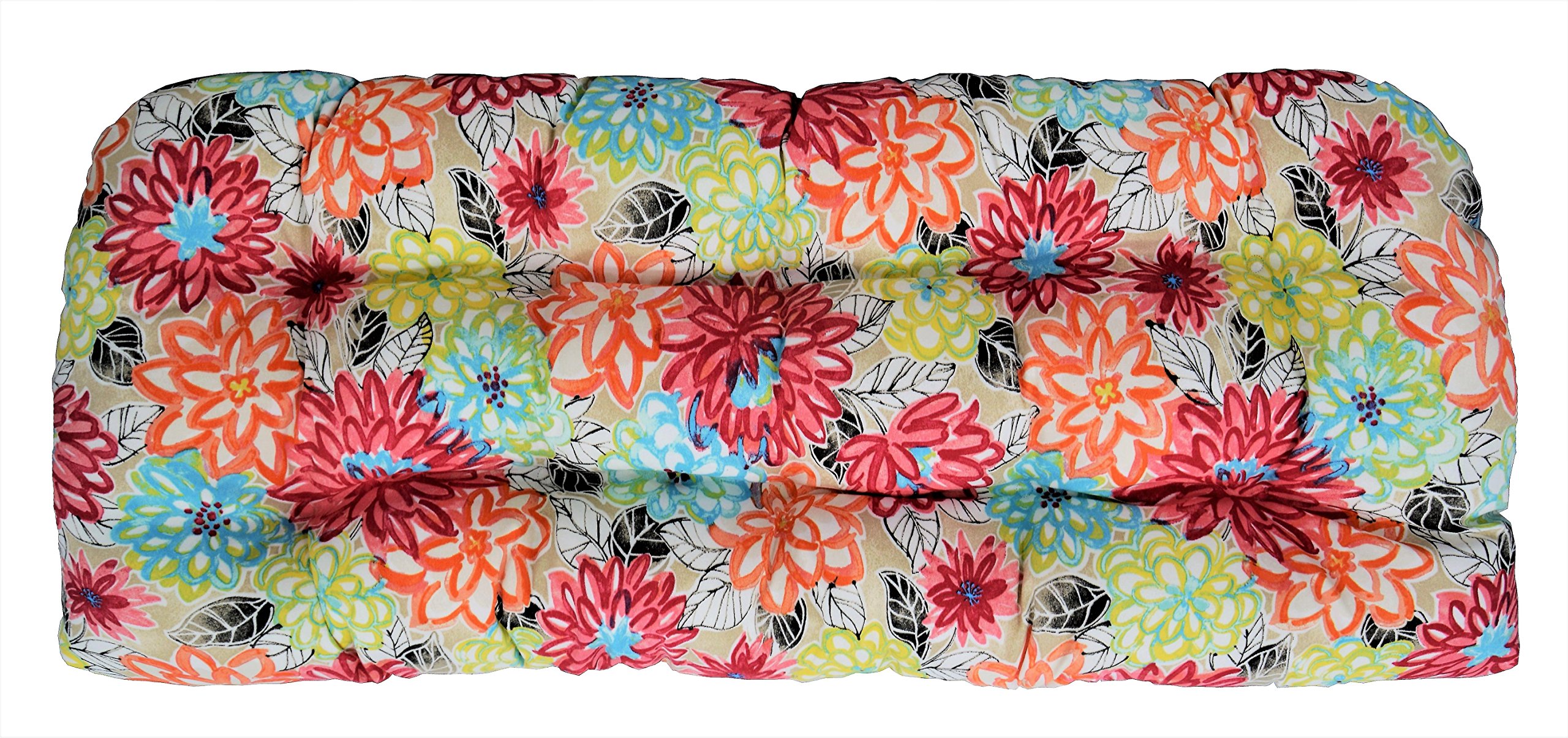 RSH Décor Indoor Outdoor Floral Wicker Tufted Loveseat Settee Cushion - Yellow, Orange, Blue, Pink B