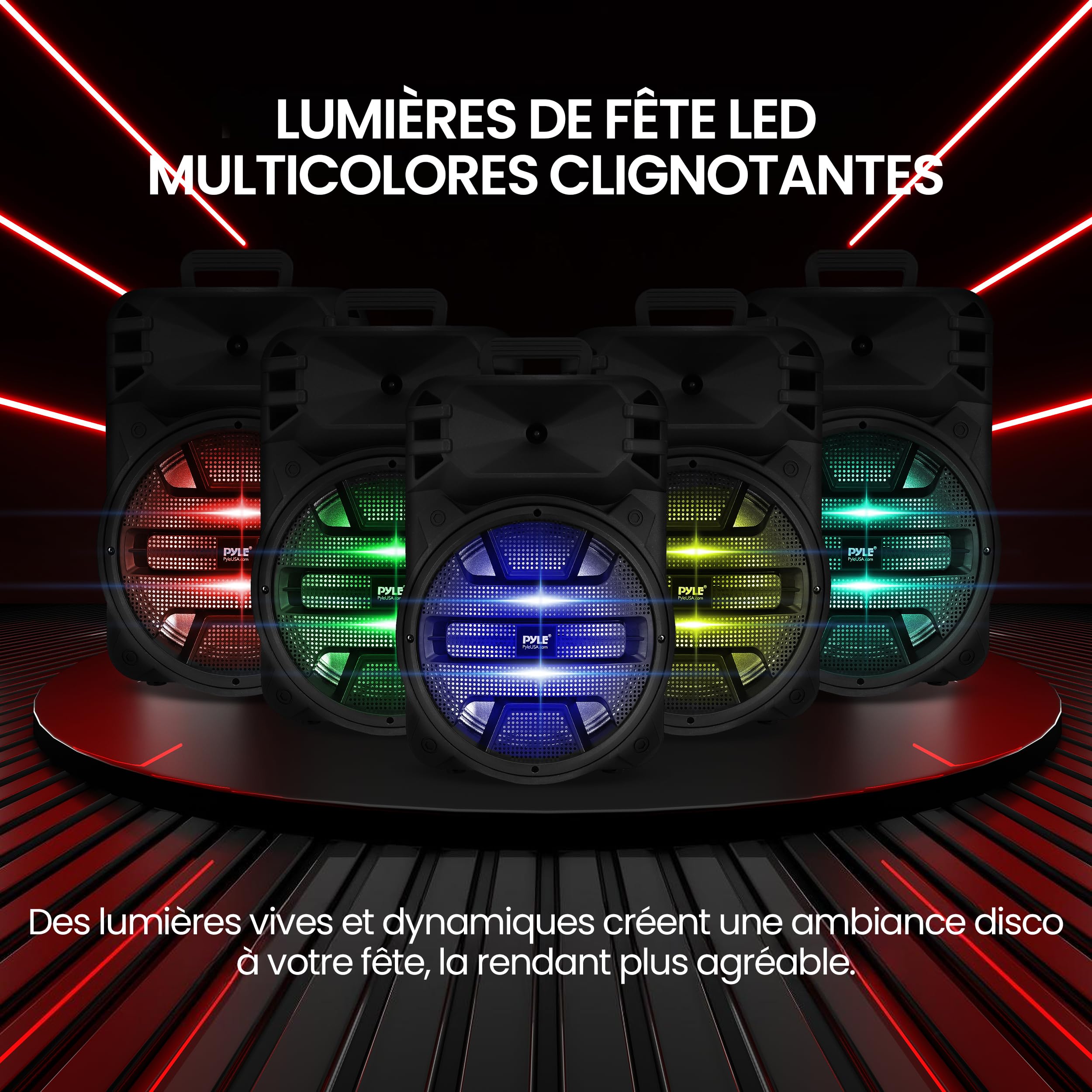 Pyle Système d’Enceinte Bluetooth Puissante Portable 30,48 cm- 800 Watts-Haut-Parleur de Karaoké-Entrées USB/FM/Bluetooth/Aux/Micro et Batterie Rechargeable Intégrée-Sono Portable