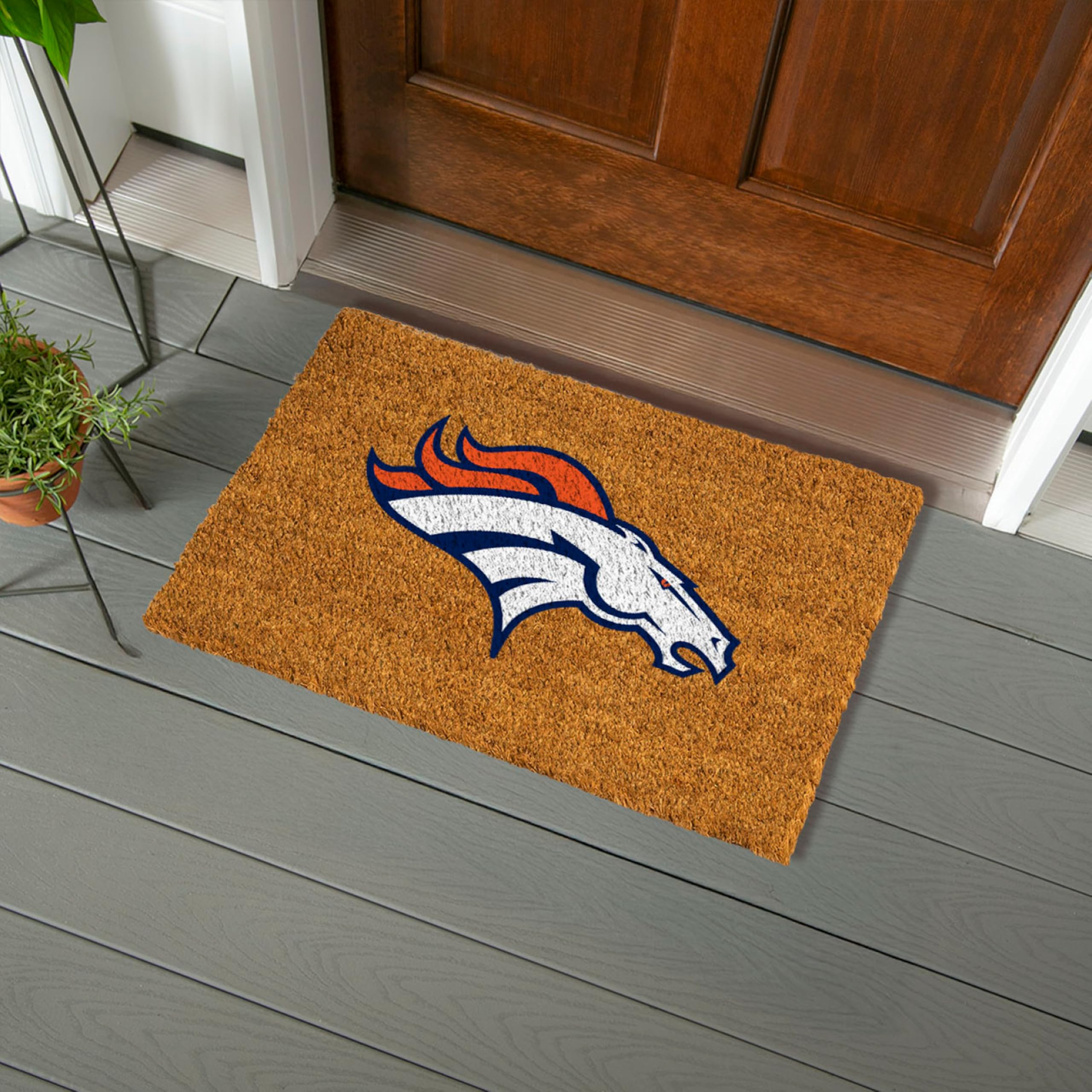 NFL Denver Broncos Natural Coir Doormat, Official Full Color Team Logo, 28 x 16 Inches, Non Slip Back, Front Door Welcome Floor Mats, Indoor Outdoor