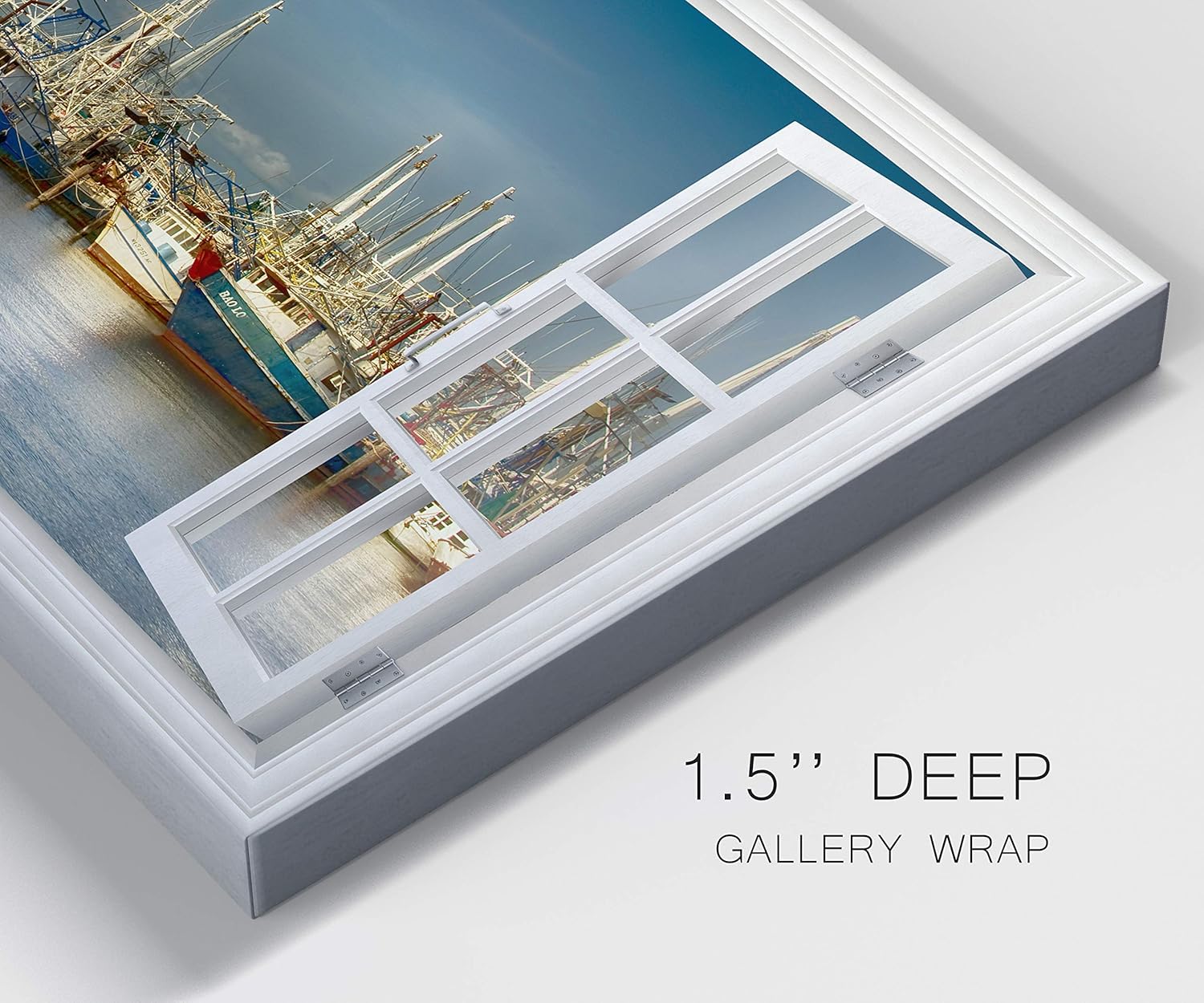Renditions Gallery Canvas Nautical Art Scenic Window View for Home Shrimp Boats Docked at Sea Canvas Art Prints for Bedroom Living Room Office Walls - 24X36 LT38