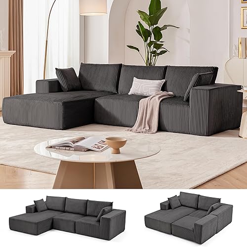 108” Modular Sectional Sofa, Cloud Sectional Couch with Deep Seat, Modern Modular L-Shape Sofa Couch with Chaise,Upholstered Boneless Couches for Living Room Bedroom (Grey, Left Facing Chaise)