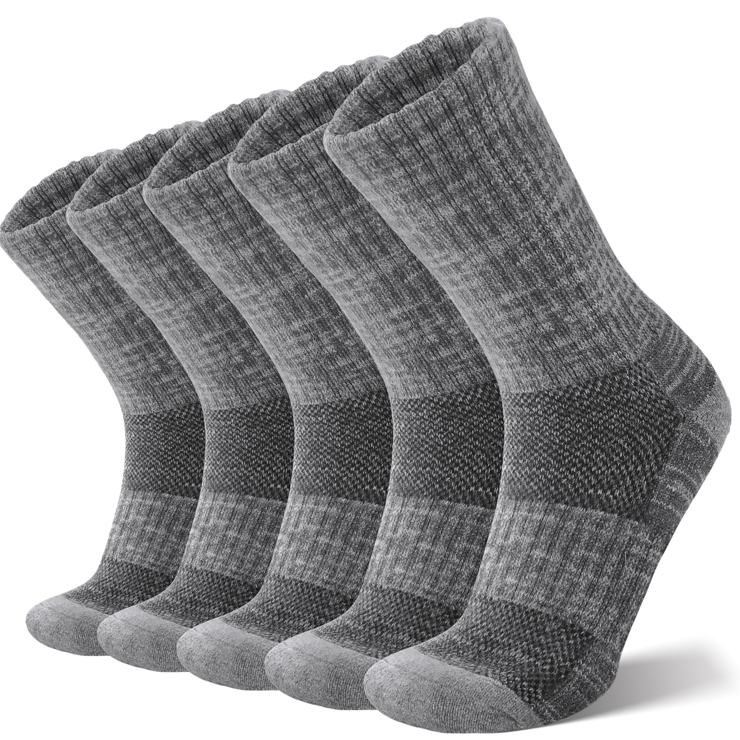 ANTSANG Merino Wool Hiking Socks for Men & Women 5 Pairs Thermal Warm Winter Thick Cushion Moisture Wicking Crew Boot Socks