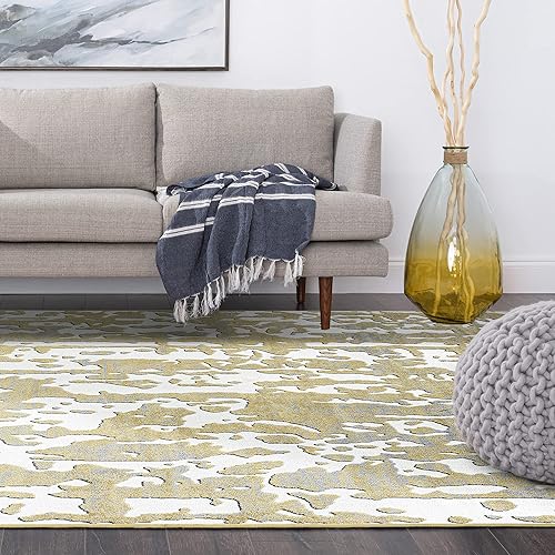 Miniatura 6 de Tayse Alfombra moderna amarilla grande de 8 x 10 pies de 8 x 10 pies, para sala de estar, comedor, dormitorio, cocina, entrada, alfombra para sala