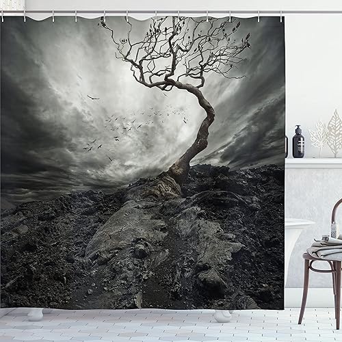 Miniatura 101 de Ambesonne Cortina de ducha amarilla, inspirada en pícnic, temática de los años 50, 60 y 70, estampado de lunares retro, juego de decoración de baño