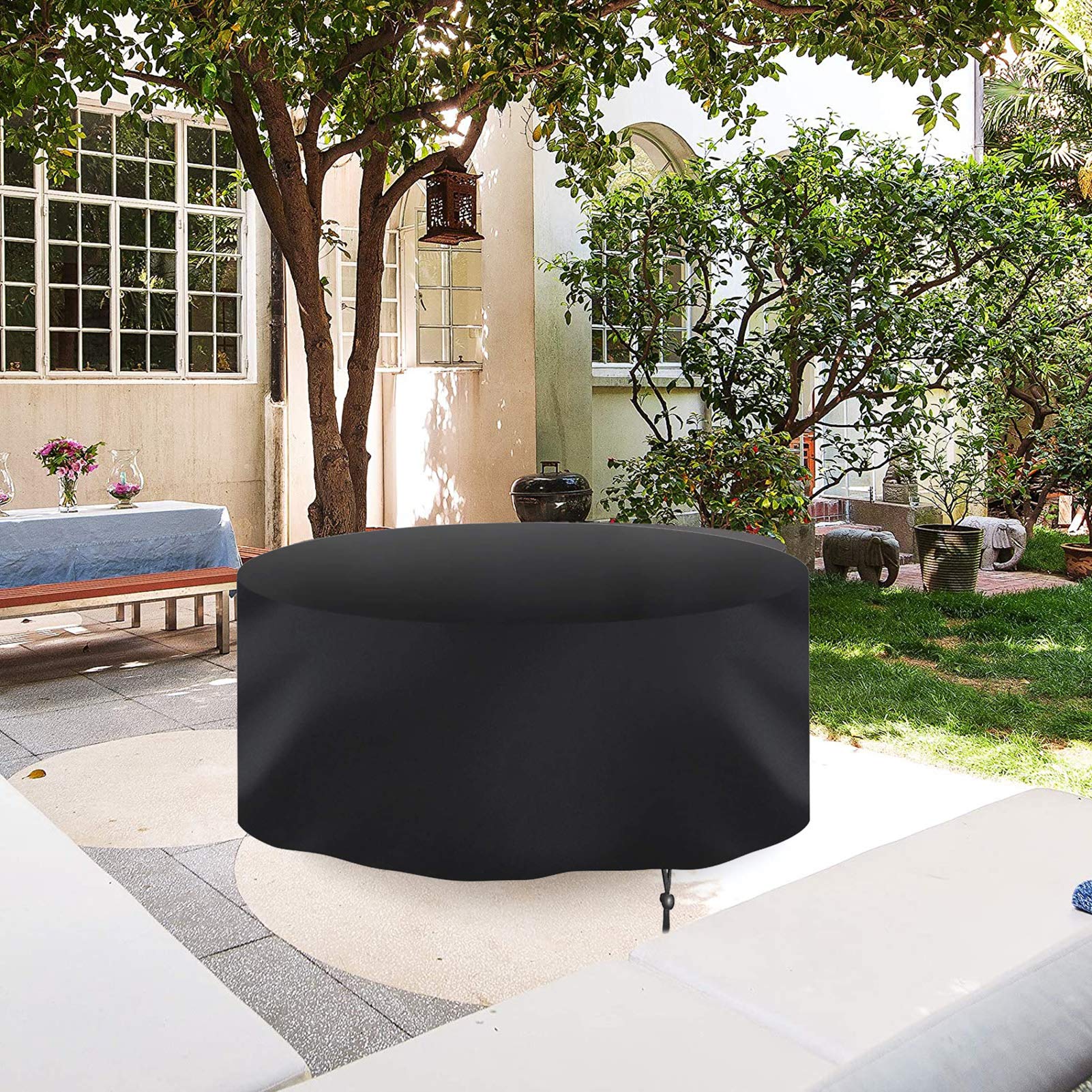 Funda de piel de jardín redonda impermeable para exteriores, 244 x 59 cm, resistente a los rayos UV, 420D, a prueba de polvo, cubierta protectora de piel de patio
