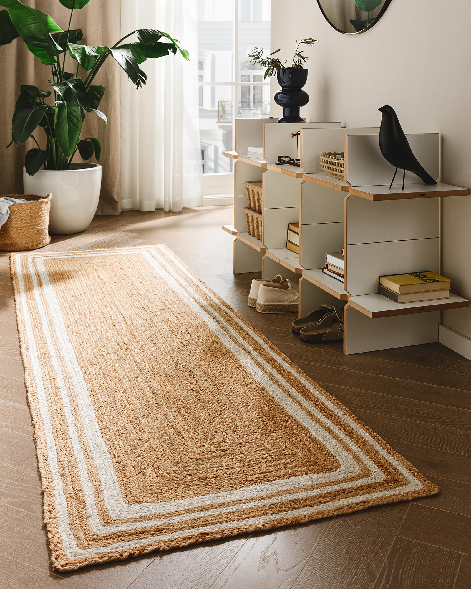 Tapis en jute pure blanc benuta 80x250 cm bohème tissé main