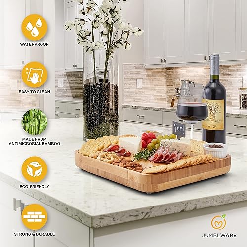 Miniatura 4 de Tabla de queso de bambú y plato de frutas. El combo de embutidos incluye servidor de madera para queso y carne con juego de cuchillos, bandeja para