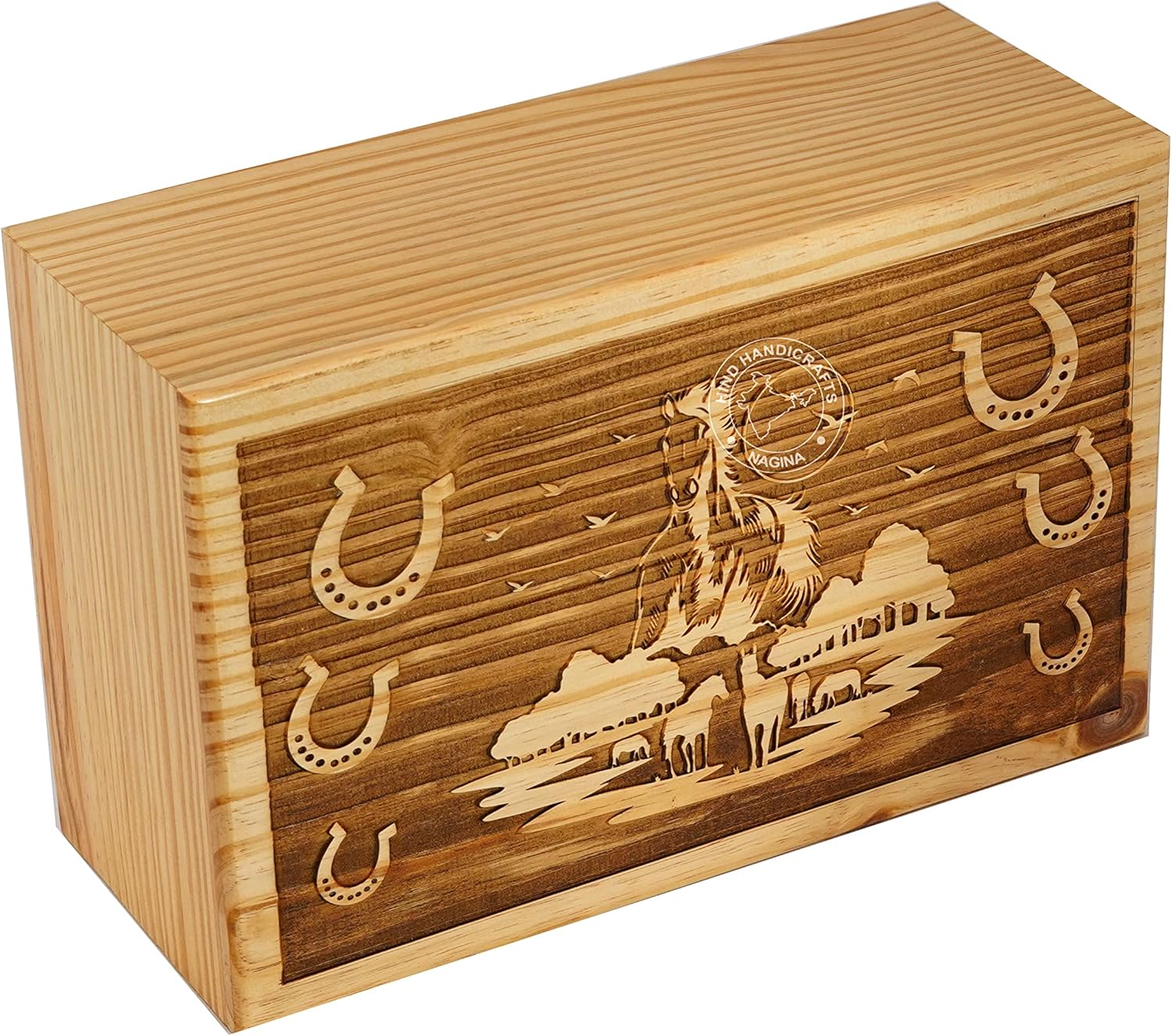 Handcrafted Horse Wooden Cremation Urns for Human Ashes Adult Large - Funeral Urn Box - Burial Urns for Columbarium (250 LB - Pinewood)