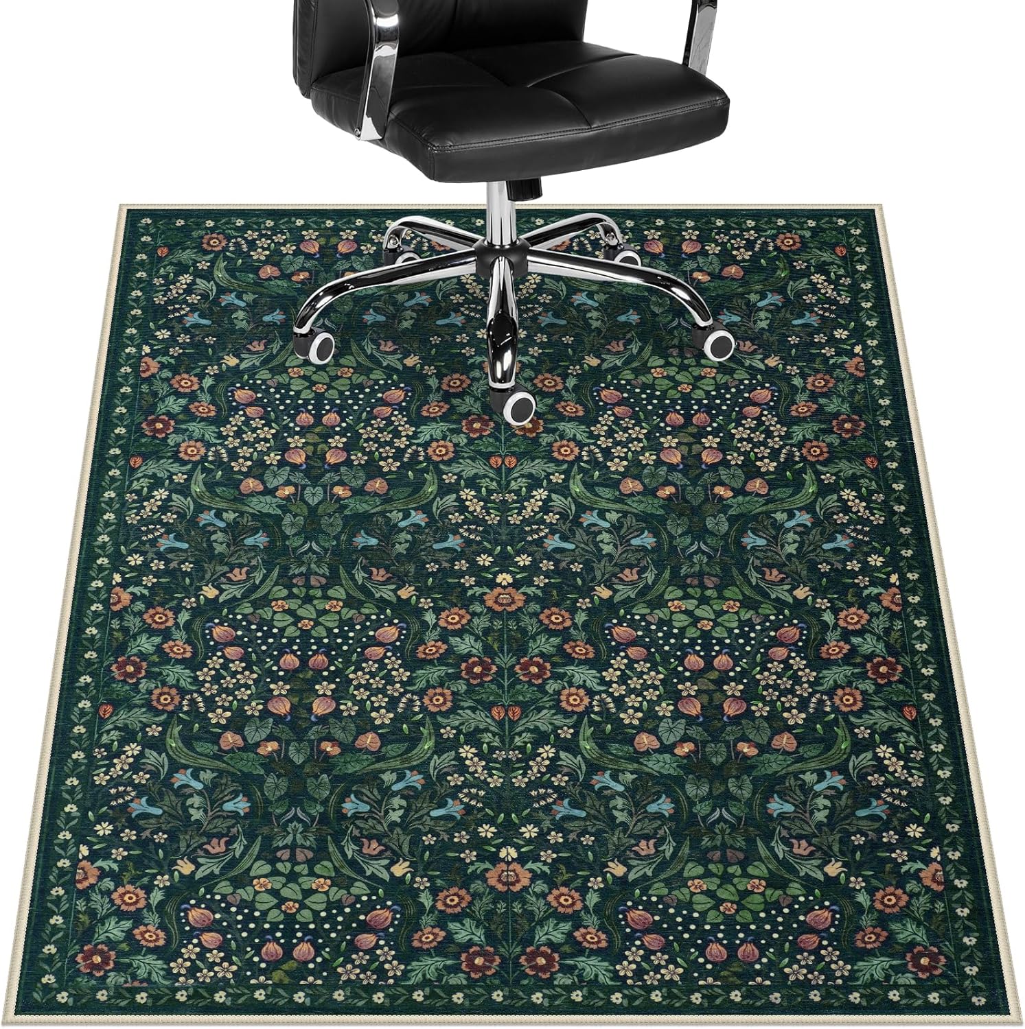 Anidaroel Floral Office Chair Mat for Hardwood & Tile Floor, 48"x60" Desk Chair Mat for Home Office, Under Desk Rug for Rolling Chair, Non Slip Computer Chair Mats, Low-Pile Carpet Protector Rug